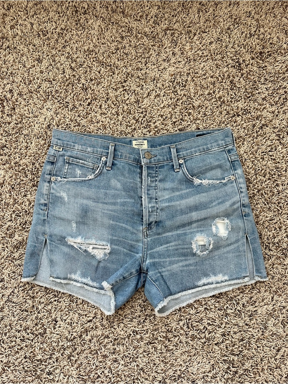 Citizens Of Humanity Light Blue Distressed Denim Shorts